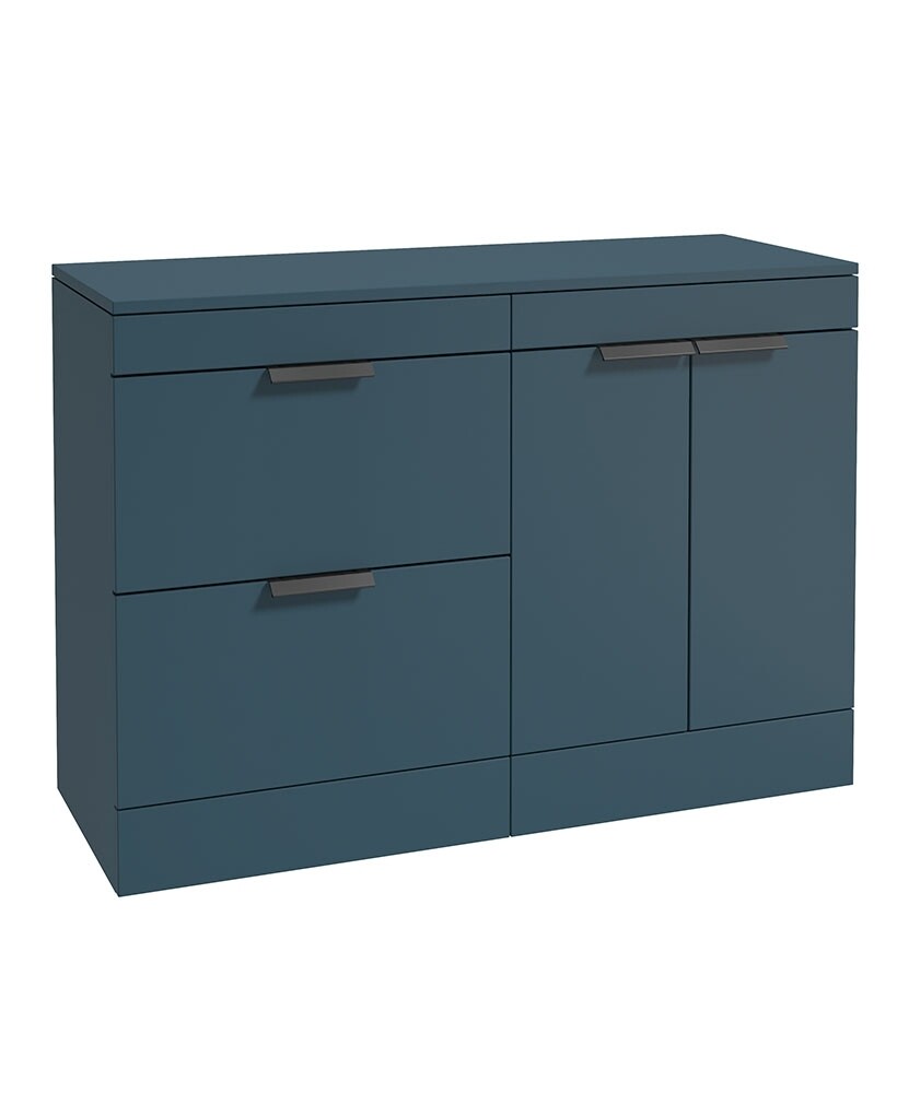 SONAS STOCKHOLM 120cm Floor Standing Two Drawer and Two Door Matt Ocean Blue Countertop Vanity Unit - Matt Black Handle