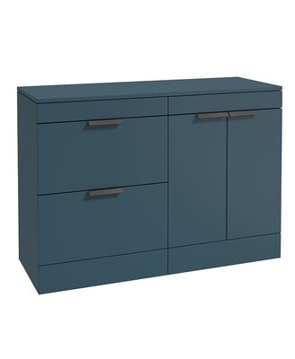 SONAS STOCKHOLM 120cm Floor Standing Two Drawer and Two Door Matt Ocean Blue Countertop Vanity Unit - Matt Black Handle