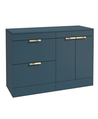SONAS STOCKHOLM 120cm Floor Standing Two Drawer and Two Door Matt Ocean Blue Countertop Vanity Unit - Brushed Gold Handle