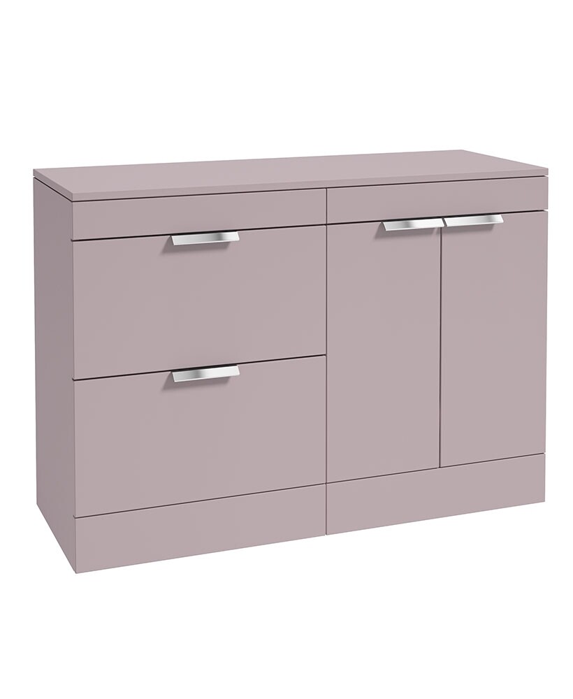 SONAS STOCKHOLM 120cm Floor Standing Two Drawer and Two Door Matt Cashmere Pink Countertop Vanity Unit - Brushed Chrome Handle