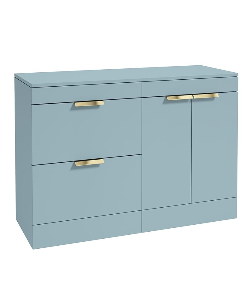 SONAS STOCKHOLM 120cm Floor Standing Two Drawer and Two Door Matt Morning Sky Blue Countertop Vanity Unit - Brushed Gold Handle