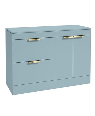 SONAS STOCKHOLM 120cm Floor Standing Two Drawer and Two Door Matt Morning Sky Blue Countertop Vanity Unit - Brushed Gold Handle SONAS STOCKHOLM 120cm Floor Standing Two Drawer and Two Door Matt Morning Sky Blue Countertop Vanity Unit - Brushed Gold Handle