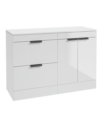 SONAS STOCKHOLM 120cm Floor Standing Two Drawer and Two Door Gloss White Countertop Vanity Unit - Matt Black Handle