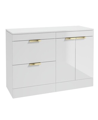 SONAS STOCKHOLM 120cm Floor Standing Two Drawer and Two Door Gloss White Countertop Vanity Unit - Brushed Gold Handle