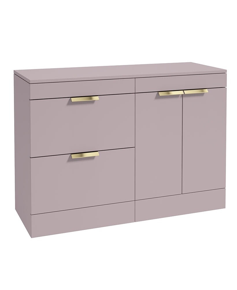 SONAS STOCKHOLM 120cm Floor Standing Two Drawer and Two Door Matt Cashmere Pink Countertop Vanity Unit - Brushed Gold Handle