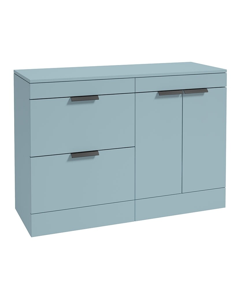 SONAS STOCKHOLM 120cm Floor Standing Two Drawer and Two Door Matt Morning Sky Blue Countertop Vanity Unit - Matt Black Handle