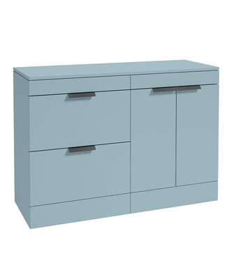 SONAS STOCKHOLM 120cm Floor Standing Two Drawer and Two Door Matt Morning Sky Blue Countertop Vanity Unit - Matt Black Handle SONAS STOCKHOLM 120cm Floor Standing Two Drawer and Two Door Matt Morning Sky Blue Countertop Vanity Unit - Matt Black Handle