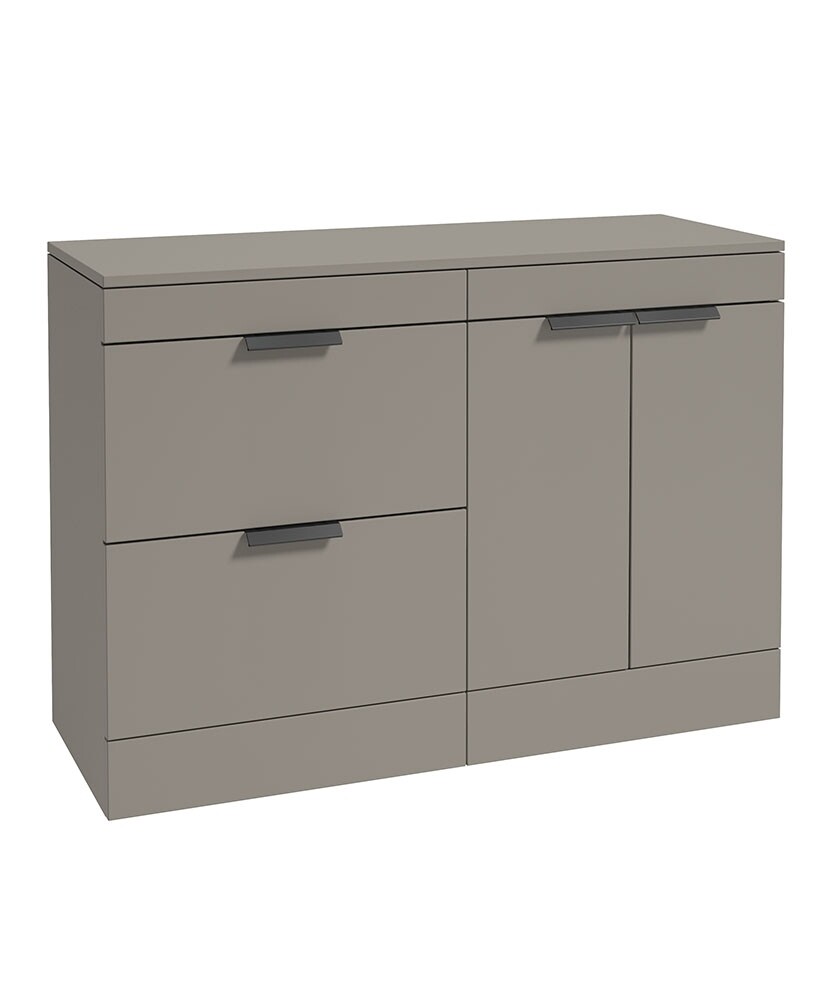 SONAS STOCKHOLM 120cm Floor Standing Two Drawer and Two Door Matt Khaki Countertop Vanity Unit - Matt Black Handle
