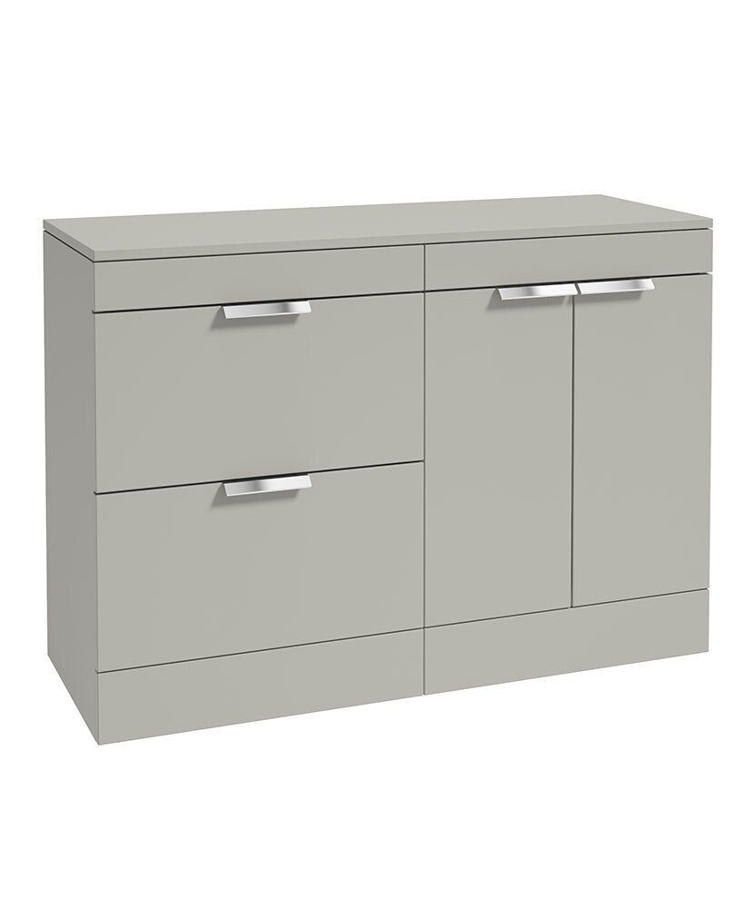 SONAS STOCKHOLM 120cm Floor Standing Two Drawer and Two Door Matt Arctic Grey Countertop Vanity Unit - Brushed Chrome Handle
