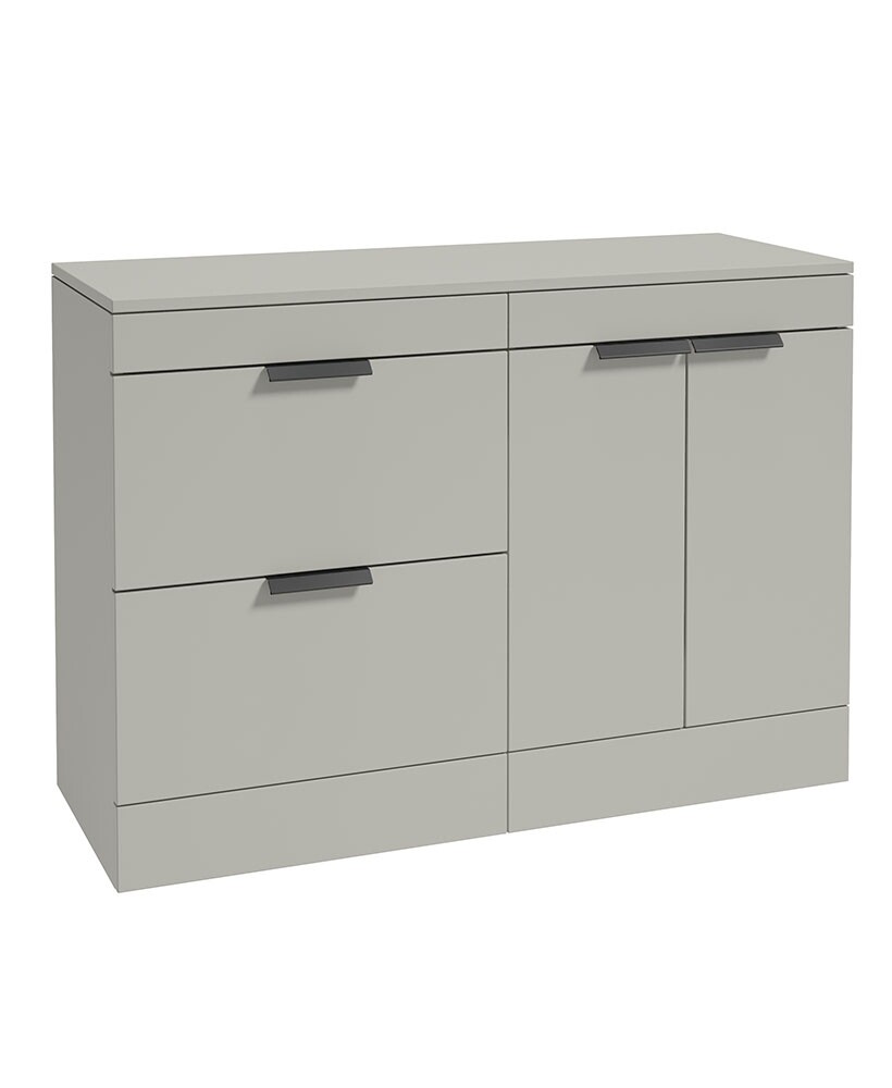 SONAS STOCKHOLM 120cm Floor Standing Two Drawer and Two Door Matt Arctic Grey Countertop Vanity Unit - Matt Black Handle