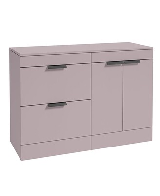 SONAS STOCKHOLM 120cm Floor Standing Two Drawer and Two Door Matt Cashmere Pink Countertop Vanity Unit - Matt Black Handle