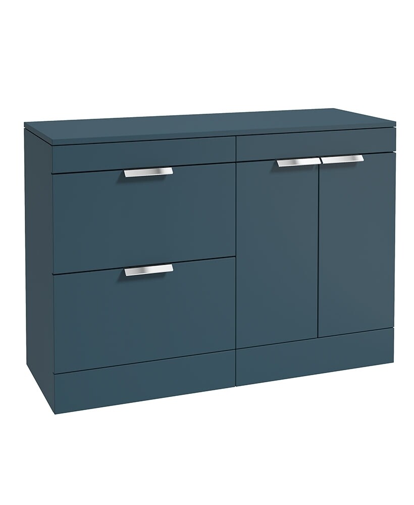 SONAS STOCKHOLM 120cm Floor Standing Two Drawer and Two Door Matt Ocean Blue Countertop Vanity Unit - Brushed Chrome Handle