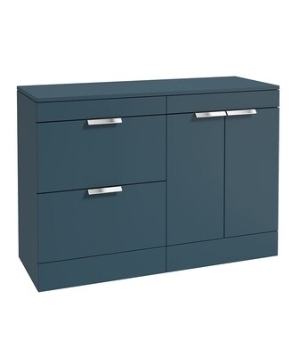 SONAS STOCKHOLM 120cm Floor Standing Two Drawer and Two Door Matt Ocean Blue Countertop Vanity Unit - Brushed Chrome Handle