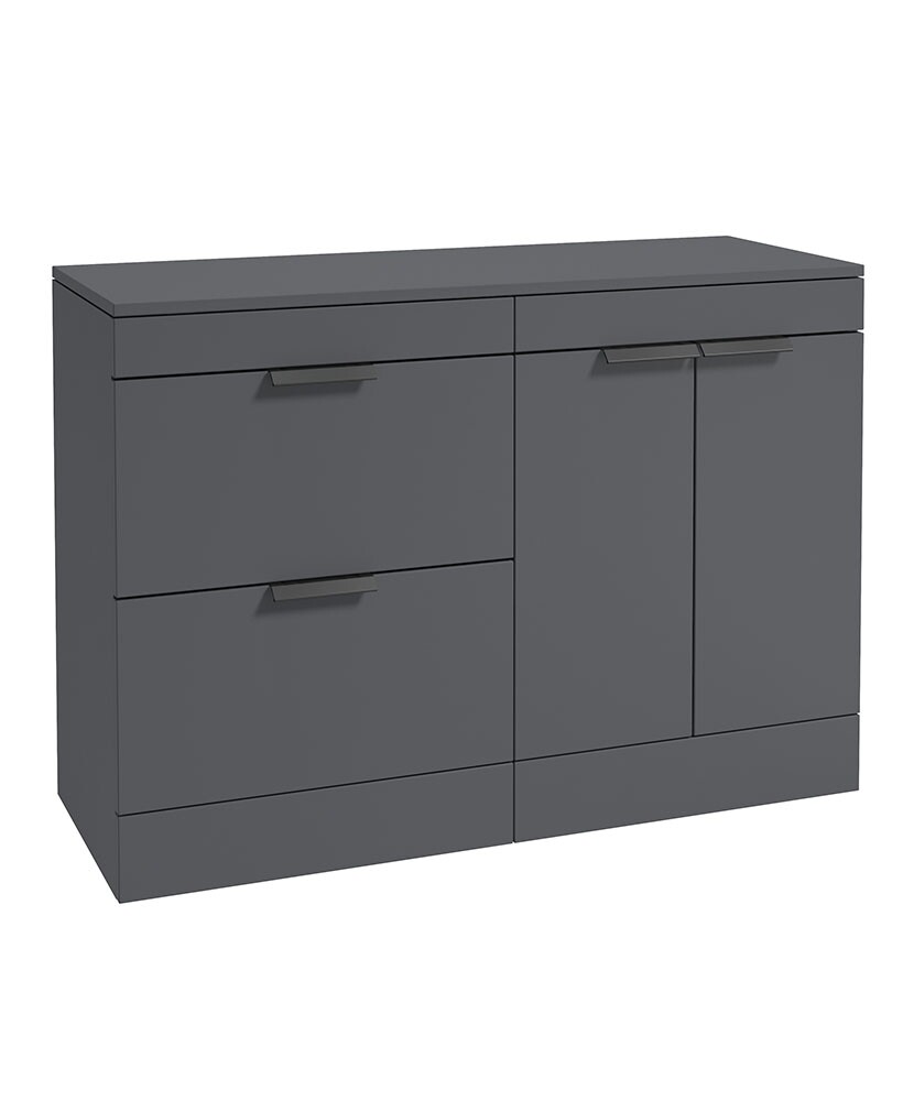 SONAS STOCKHOLM 120cm Floor Standing Two Drawer and Two Door Matt Midnight Grey Countertop Vanity Unit - Matt Black Handle