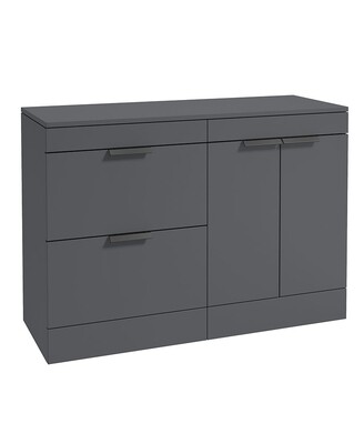 SONAS STOCKHOLM 120cm Floor Standing Two Drawer and Two Door Matt Midnight Grey Countertop Vanity Unit - Matt Black Handle