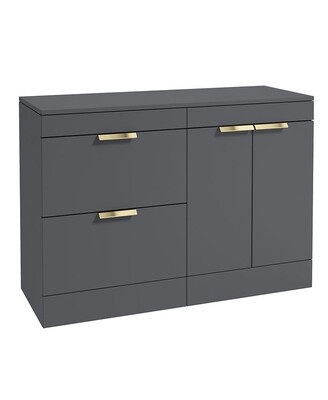 SONAS STOCKHOLM 120cm Floor Standing Two Drawer and Two Door Matt Midnight Grey Countertop Vanity Unit - Brushed Gold Handle