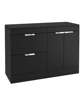 SONAS STOCKHOLM 120cm Floor Standing Two Drawer and Two Door Matt Black Countertop Vanity Unit - Brushed Chrome Handle