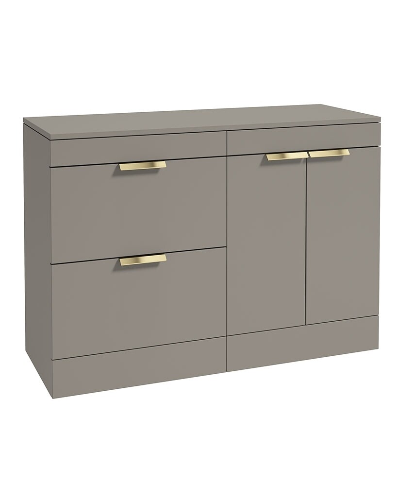 SONAS STOCKHOLM 120cm Floor Standing Two Drawer and Two Door Matt Khaki Countertop Vanity Unit - Brushed Gold Handle