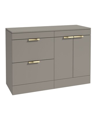 SONAS STOCKHOLM 120cm Floor Standing Two Drawer and Two Door Matt Khaki Countertop Vanity Unit - Brushed Gold Handle
