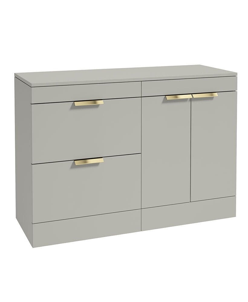 SONAS STOCKHOLM 120cm Floor Standing Two Drawer and Two Door Matt Arctic Grey Countertop Vanity Unit - Brushed Gold Handle