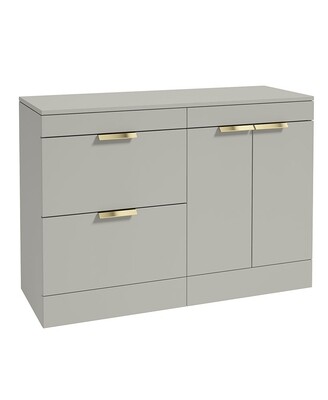 SONAS STOCKHOLM 120cm Floor Standing Two Drawer and Two Door Matt Arctic Grey Countertop Vanity Unit - Brushed Gold Handle