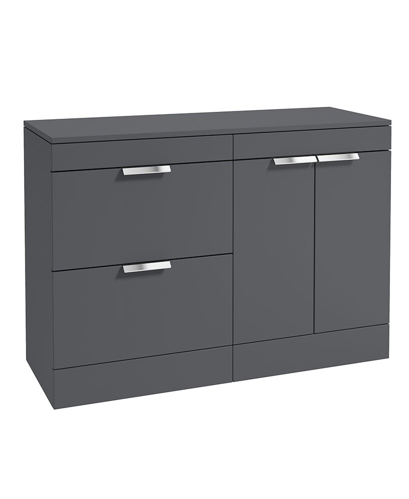 SONAS STOCKHOLM 120cm Floor Standing Two Drawer and Two Door Matt Midnight Grey Countertop Vanity Unit - Brushed Chrome Handle
