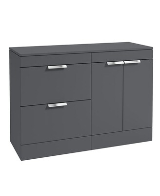 SONAS STOCKHOLM 120cm Floor Standing Two Drawer and Two Door Matt Midnight Grey Countertop Vanity Unit - Brushed Chrome Handle SONAS STOCKHOLM 120cm Floor Standing Two Drawer and Two Door Matt Midnight Grey Countertop Vanity Unit - Brushed Chrome Handle