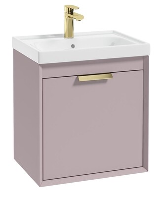 SONAS FJORD 50cm Matt Cashmere Pink Wall Hung Vanity Unit-Brushed Gold Handle
