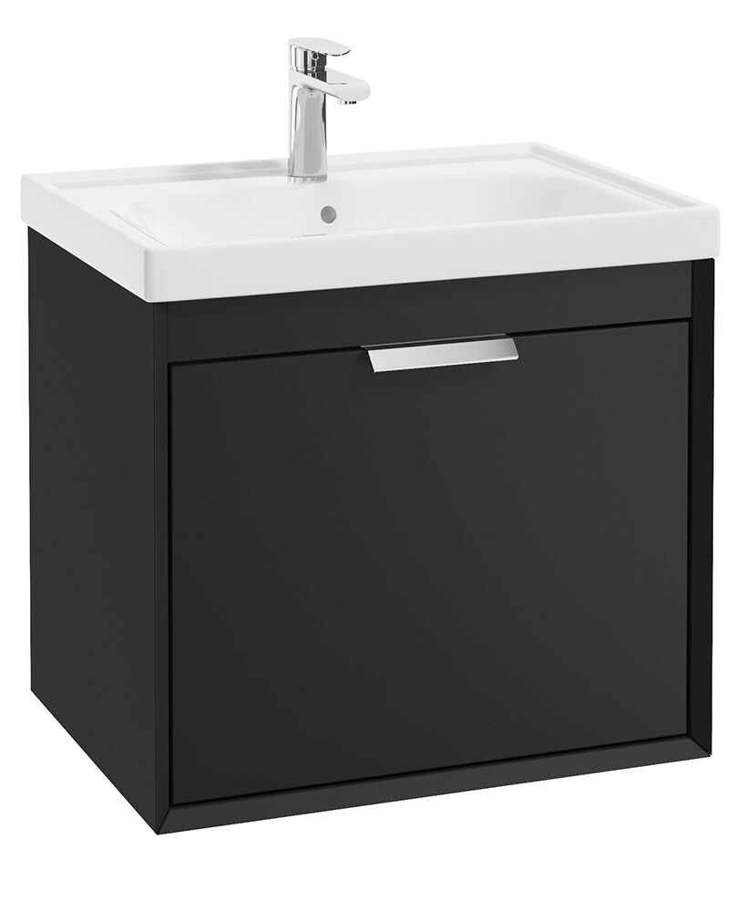 SONAS FJORD 60cm Matt Black Wall Hung Vanity Unit-Brushed Chrome Handle