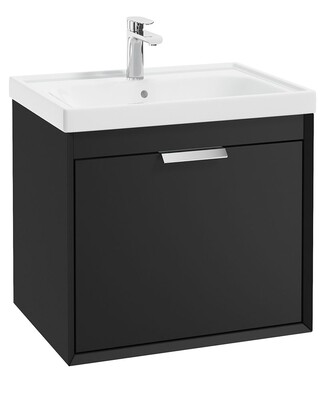 SONAS FJORD 60cm Matt Black Wall Hung Vanity Unit-Brushed Chrome Handle