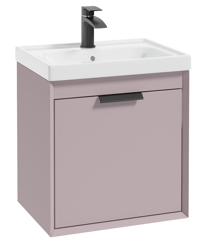 SONAS FJORD 50cm Matt Cashmere Pink Wall Hung Vanity Unit-Matt Black Handle