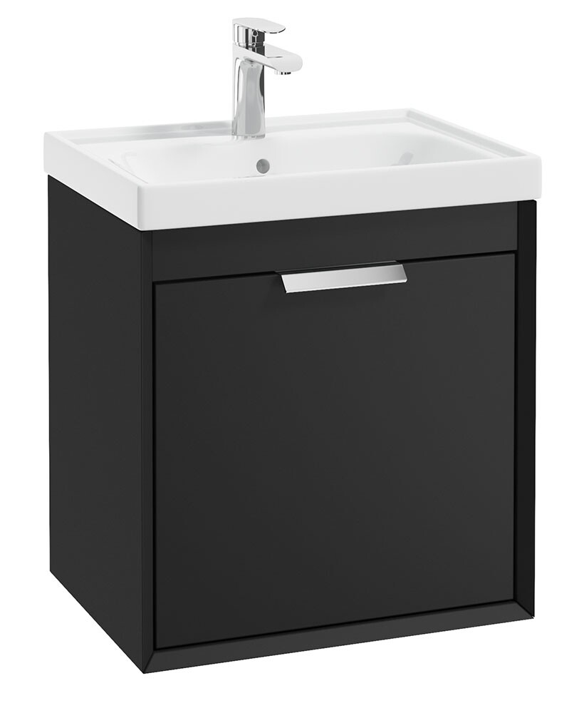 SONAS FJORD 50cm Matt Black Wall Hung Vanity Unit-Brushed Chrome Handle