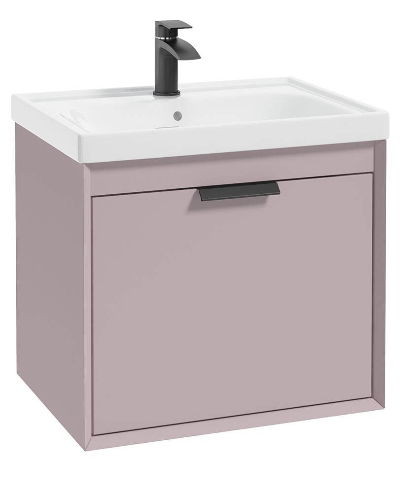 SONAS FJORD 60cm Matt Cashmere Pink Wall Hung Vanity Unit-Matt Black Handle