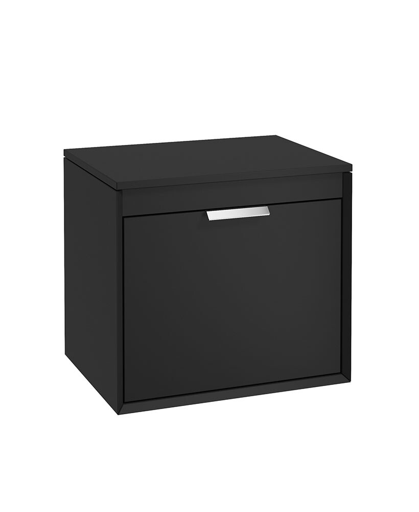 SONAS FJORD 60cm Matt Black Countertop Vanity Unit - Brushed Chrome Handle
