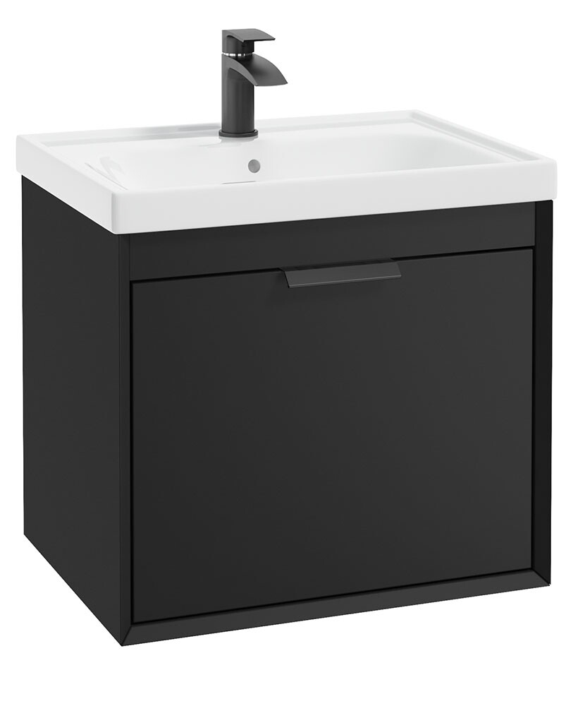 SONAS FJORD 60cm Matt Black Wall Hung Vanity Unit-Matt Black Handle