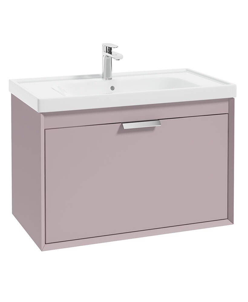 SONAS FJORD 80cm Matt Cashmere Pink Wall Hung Vanity Unit-Brushed Chrome Handle