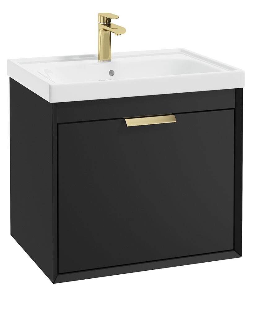 SONAS FJORD 60cm Matt Black Wall Hung Vanity Unit-Brushed Gold Handle
