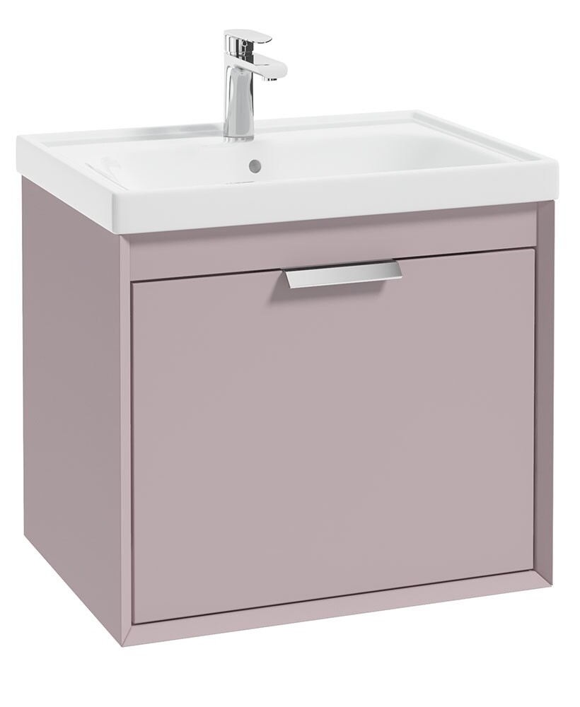 SONAS FJORD 60cm Matt Cashmere Pink Wall Hung Vanity Unit-Brushed Chrome Handle