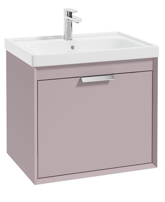 SONAS FJORD 60cm Matt Cashmere Pink Wall Hung Vanity Unit-Brushed Chrome Handle