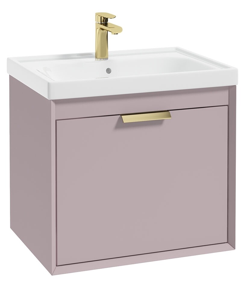 SONAS FJORD 60cm Matt Cashmere Pink Wall Hung Vanity Unit-Brushed Gold Handle