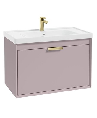 SONAS FJORD 80cm Matt Cashmere Pink Wall Hung Vanity Unit-Brushed Gold Handle