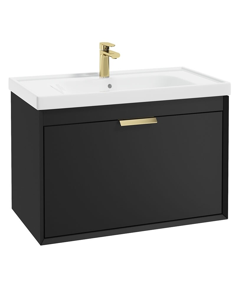 SONAS FJORD 80cm Matt Black Wall Hung Vanity Unit-Brushed Gold Handle SONAS FJORD 80cm Matt Black Wall Hung Vanity Unit-Brushed Gold Handle