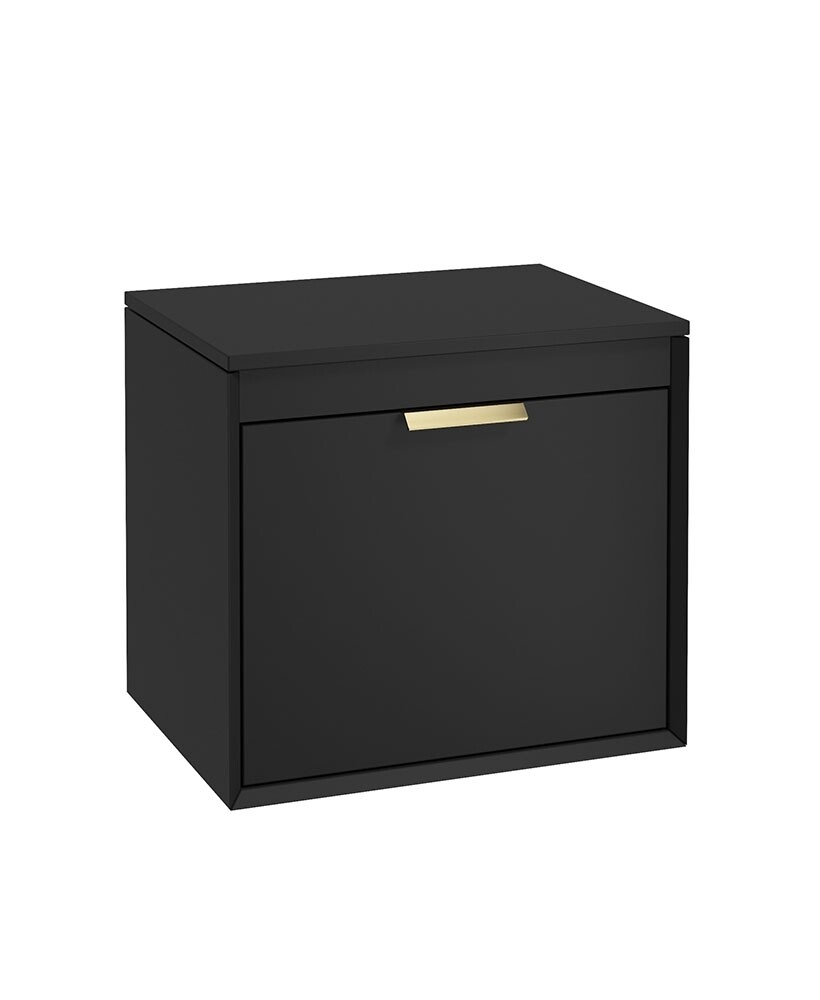 SONAS FJORD 60cm Matt Black Countertop Vanity Unit - Brushed Gold Handle