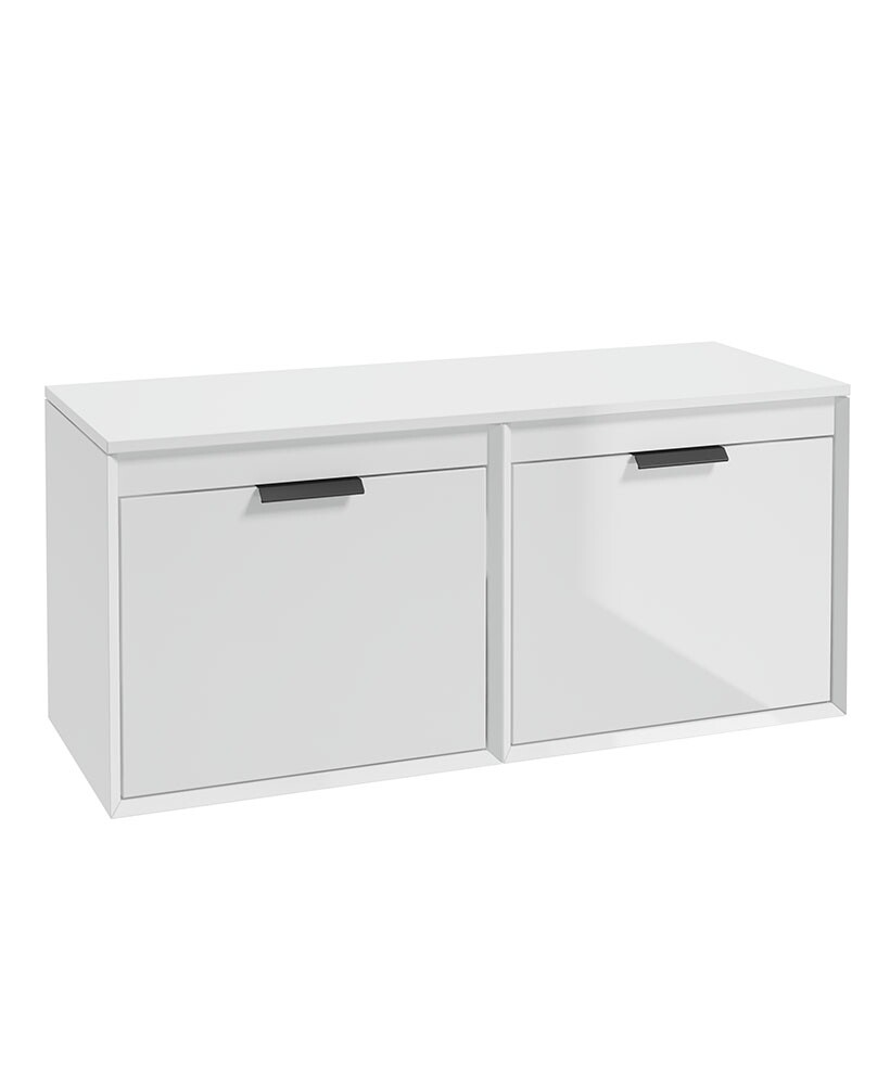 SONAS FJORD 120cm Gloss White Wall Hung Countertop Vanity Unit - Matt Black Handle