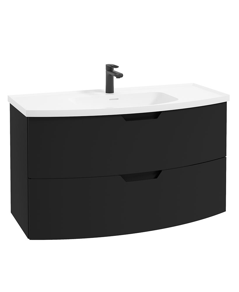 SONAS ARC 100cm 2 Drawer Wall Hung Vanity Unit Matt Black - Matt Basin