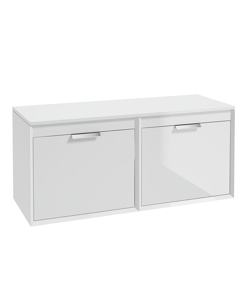 SONAS FJORD 120cm Gloss White Wall Hung Countertop Vanity Unit - Brushed Chrome Handle