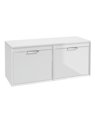 SONAS FJORD 120cm Gloss White Wall Hung Countertop Vanity Unit - Brushed Chrome Handle