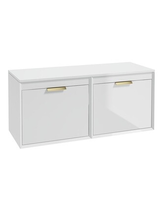 SONAS FJORD 120cm Gloss White Wall Hung Countertop Vanity Unit - Brushed Gold Handle