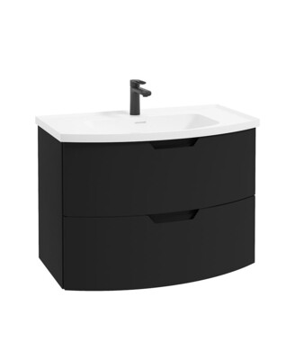SONAS ARC 80cm 2 Drawer Wall Hung Vanity Unit Matt Black - Matt Basin