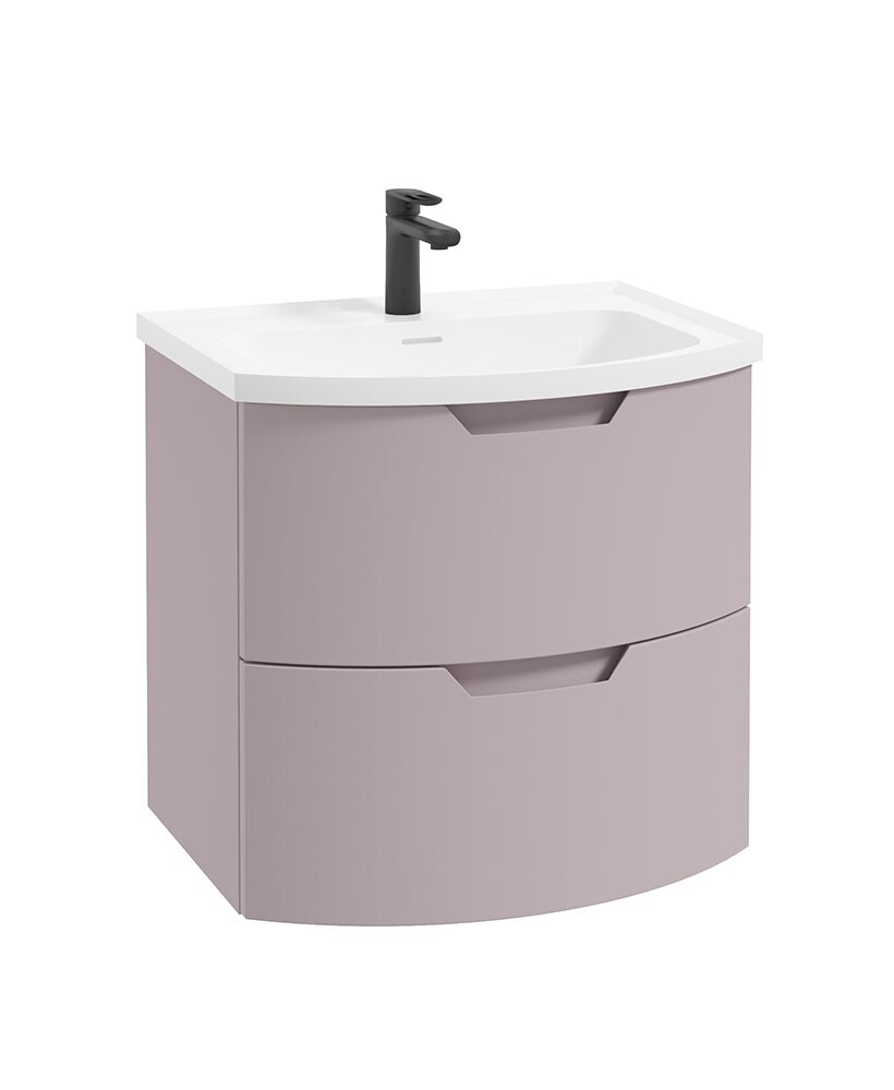 SONAS ARC 60cm 2 Drawer Wall Hung Vanity Unit Matt Cashmere Pink -Matt Basin